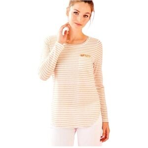 Lilly Pulitzer Louella Long Sleeve Gold and White Shirt Size XXS